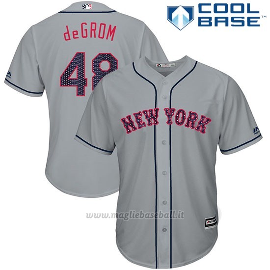 Maglia Baseball Uomo New York Mets 2017 Estrellas y Rayas Jacob Degrom Grigio Cool Base